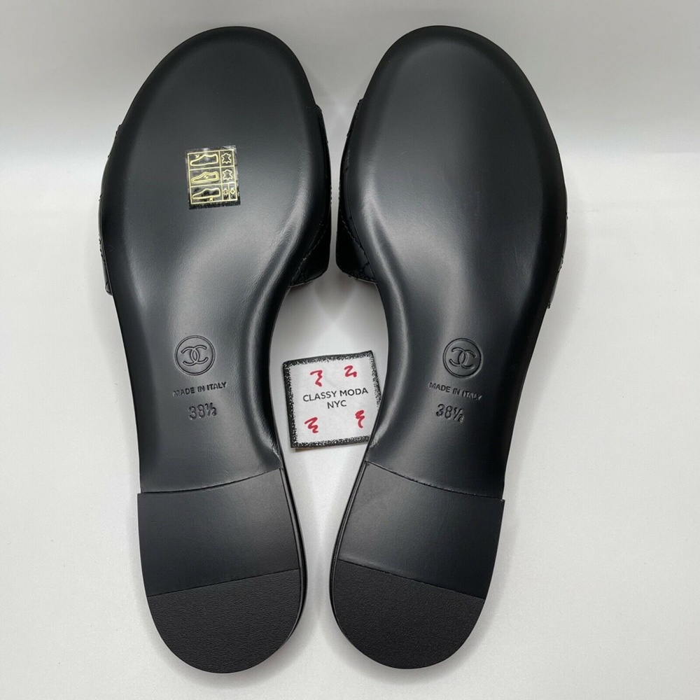 Chanel NIB Black Slides Turnlock Gold CC Logo Quilted Slide Flat Flop Sandals - Picture 6 of 12